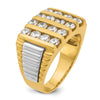 14k Two-tone Men's Polished & Textured 4-Row Diamond Rings