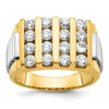14k Two-tone Men's Polished & Textured 4-Row Diamond Rings
