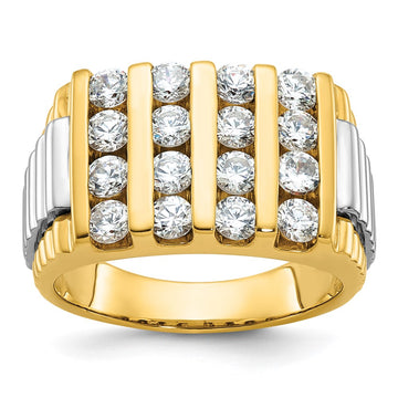14k Two-tone Men's Polished and Textured 4-Row 2 Carat AA Quality Diamond Ring