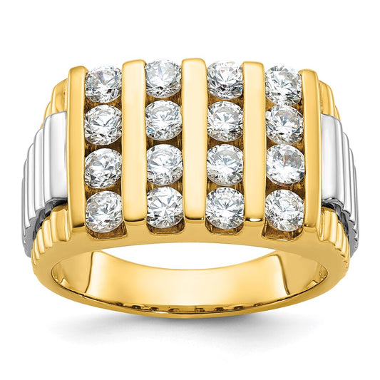 14k Two-tone Men's Polished & Textured 4-Row Diamond Rings
