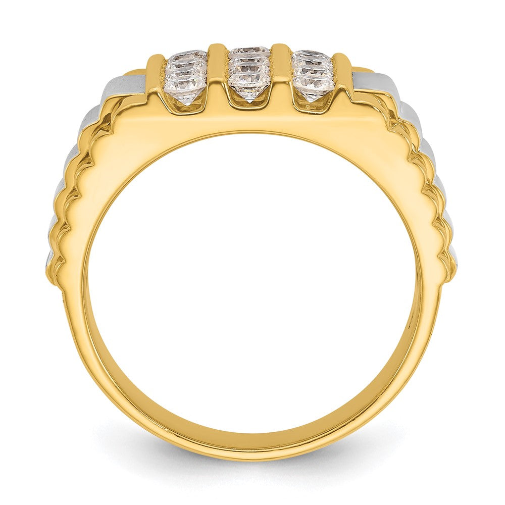 14k Two-tone Men's Polished & Textured 4-Row Diamond Rings