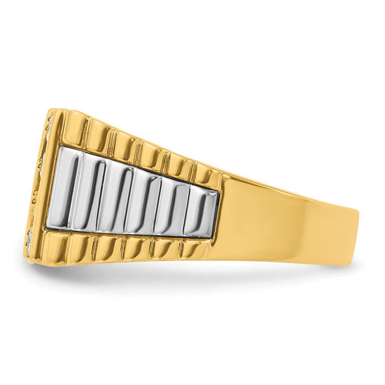 14k Two-tone Men's Polished & Textured 4-Row Diamond Rings