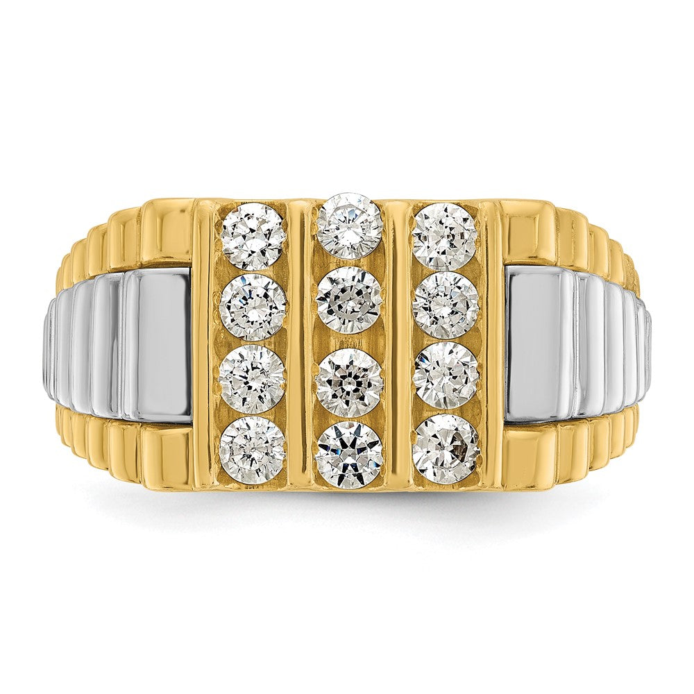 14k Two-tone Men's Polished & Textured 4-Row Diamond Rings