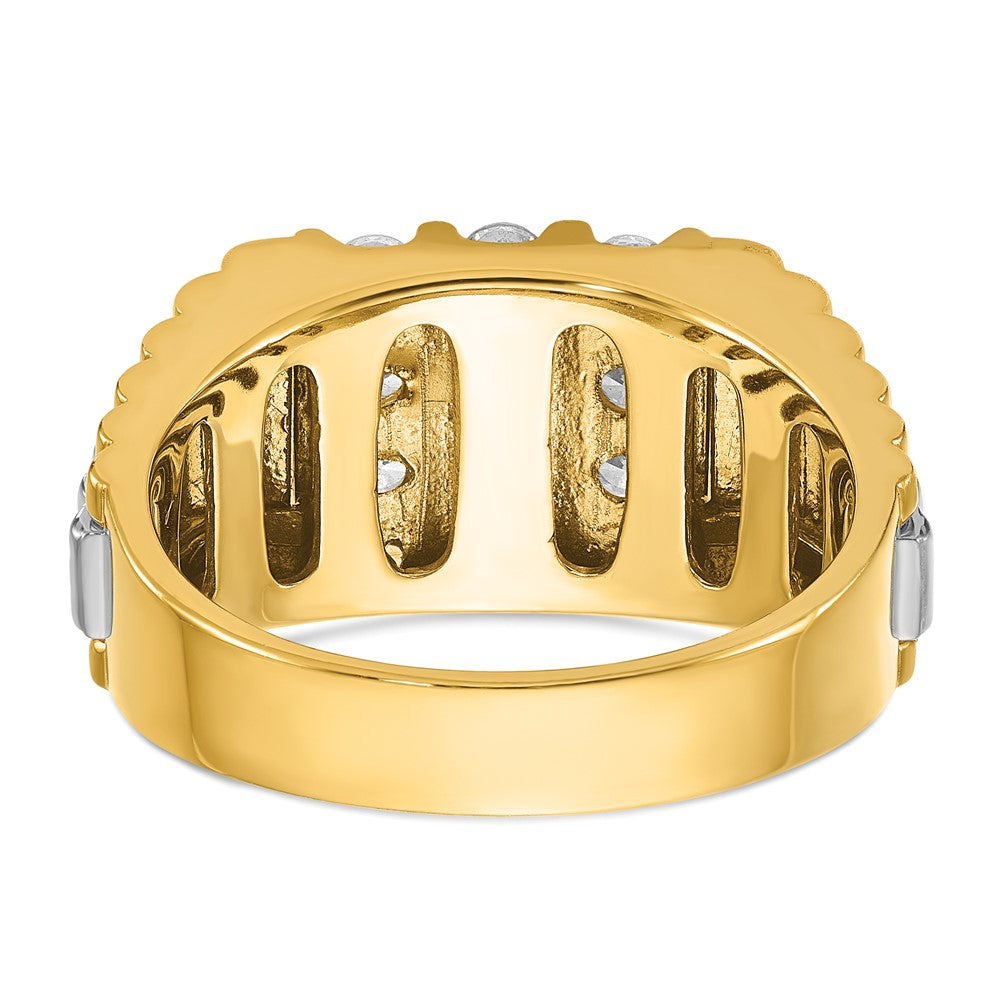 IBGoodman 14k Two-tone Men's Polished and Textured 1 Carat AA Quality Diamond Cluster Ring