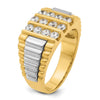 14k Two-tone Men's Polished & Textured 4-Row Diamond Rings
