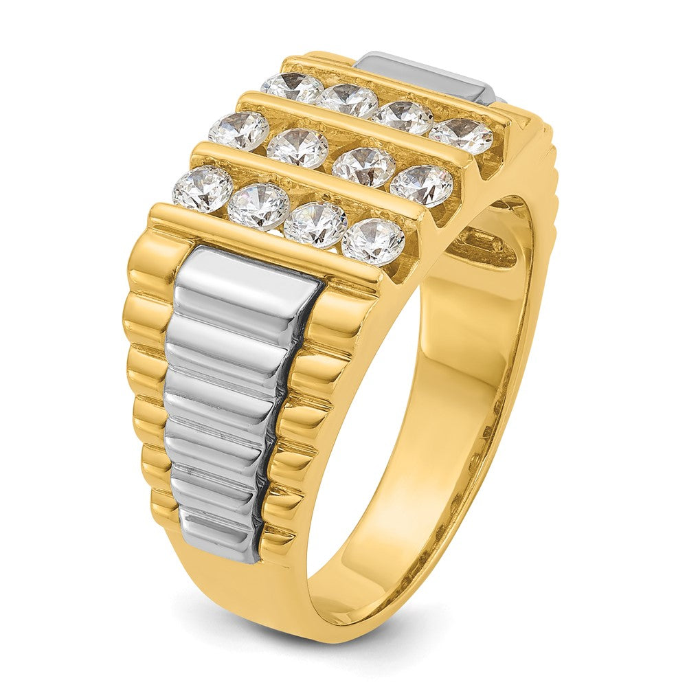 14k Two-tone Men's Polished & Textured 4-Row Diamond Rings