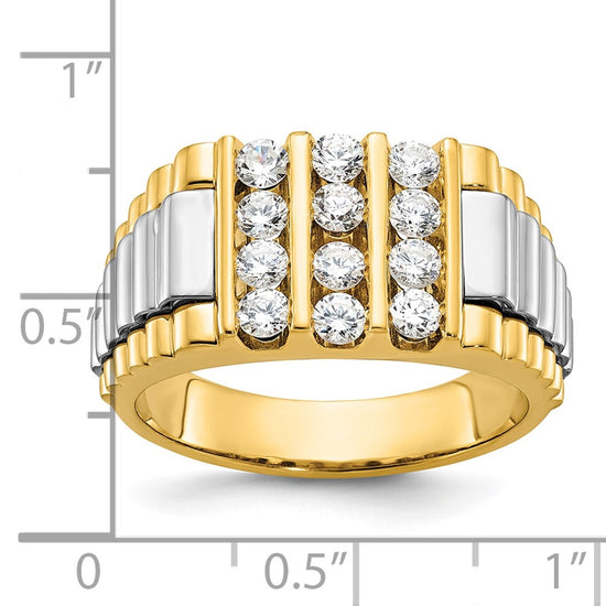14k Two-tone Men's Polished & Textured 4-Row Diamond Rings