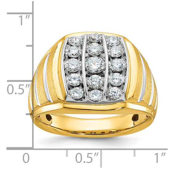 10k Two-tone Men's Polished Satin and Grooved 1 Carat A Quality Diamond Ring