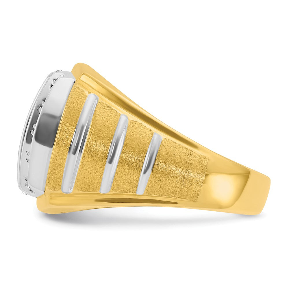 14k Two-tone with White Rhodium Men's Polished Satin and Grooved 1 Carat AA Quality Diamond Ring