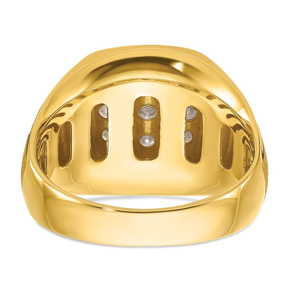14k Two-tone with White Rhodium Men's Polished Satin and Grooved 1 Carat AA Quality Diamond Ring