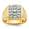 14k Two-tone with White Rhodium Men's Polished Satin and Grooved 1 Carat AA Quality Diamond Ring