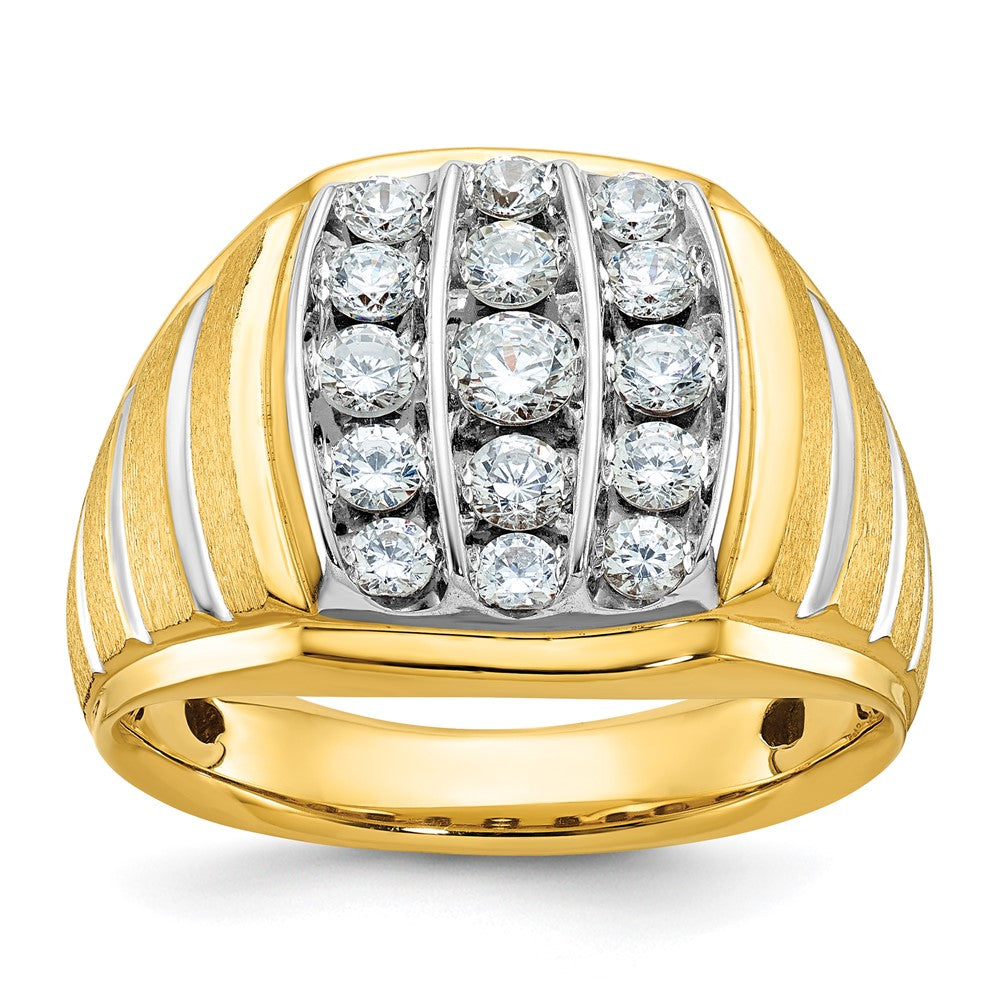 14k Two-tone with White Rhodium Men's Polished Satin and Grooved 1 Carat AA Quality Diamond Ring