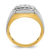 14k Two-tone Men's Polished Satin and Grooved 3-Row 1 Carat AA Quality Diamond Ring