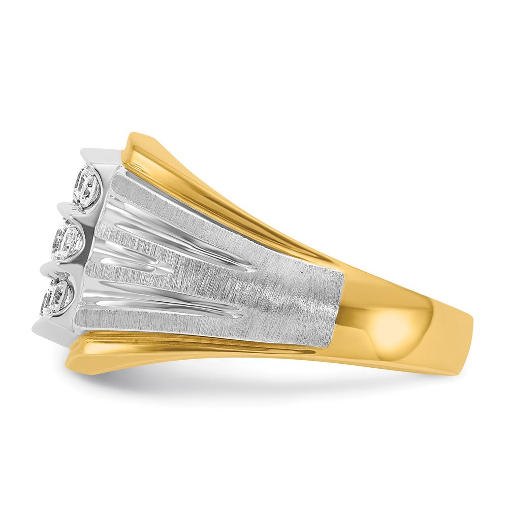 IBGoodman 14k Two-tone Men's Polished Satin and Grooved 3-Row Ring Mounting