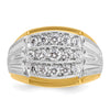 14k Two-tone Men's Polished Satin and Grooved 3-Row 1 Carat AA Quality Diamond Ring
