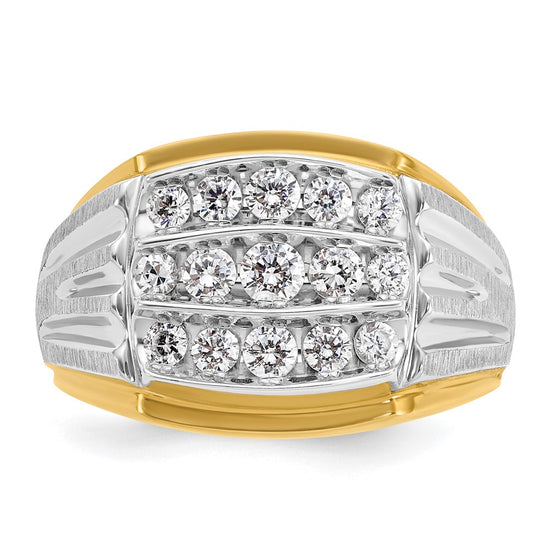 IBGoodman 14k Two-tone Men's Polished Satin and Grooved 3-Row Ring Mounting