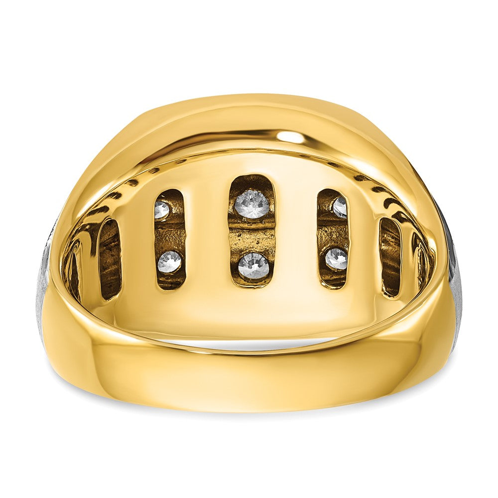 14k Two-tone Men's Polished Satin and Grooved 3-Row 1 Carat AA Quality Diamond Ring
