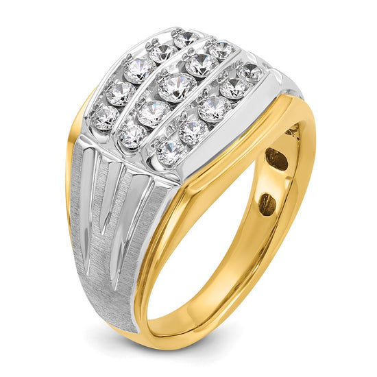 IBGoodman 14k Two-tone Men's Polished Satin and Grooved 3-Row Ring Mounting