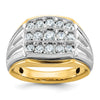 14k Two-tone Men's Polished Satin and Grooved 3-Row 1 Carat AA Quality Diamond Ring