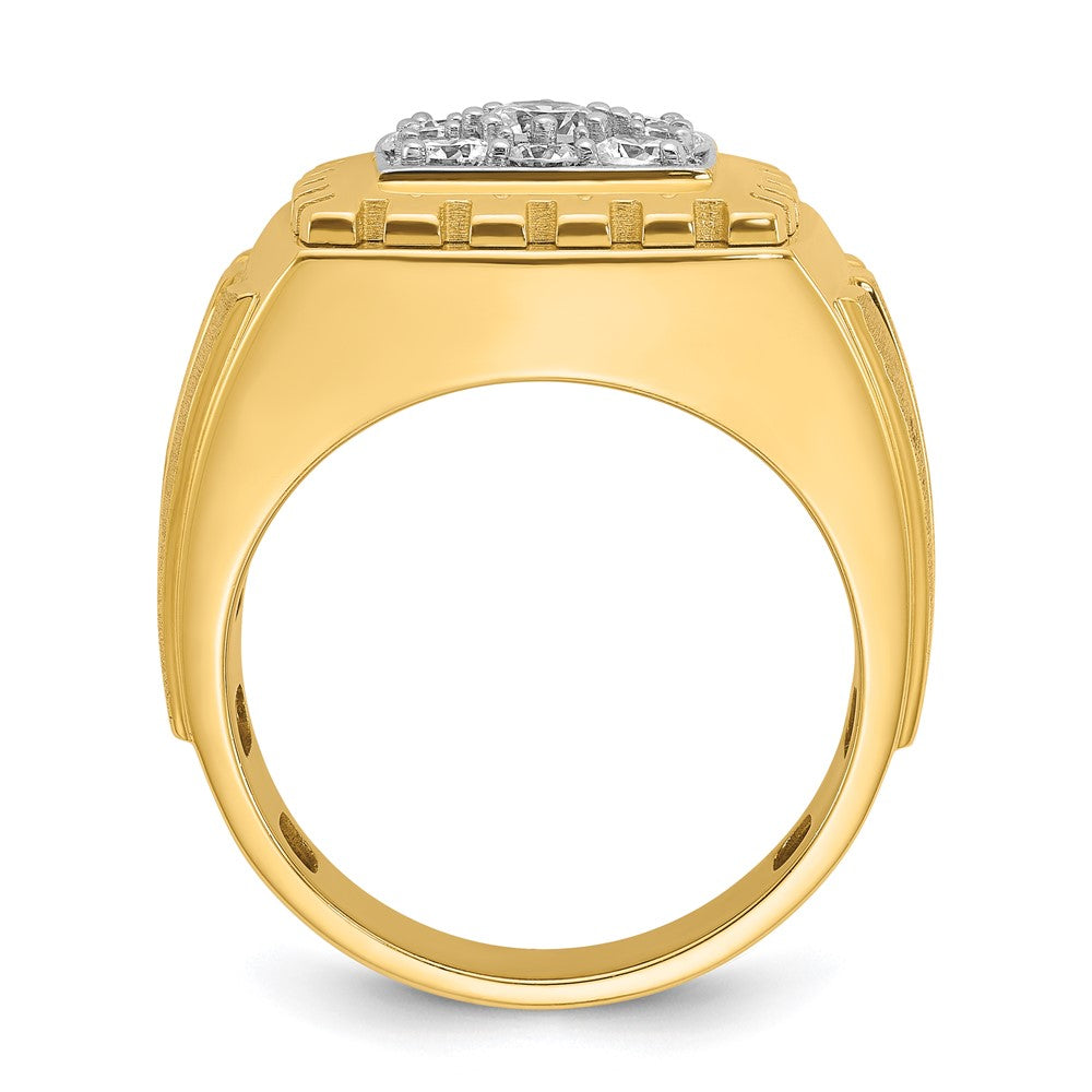 14k Two-tone Men's Polished Satin and Grooved 1 Carat AA Quality Diamond Cluster Ring