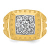 14k Two-tone Men's Polished Satin and Grooved 1 Carat AA Quality Diamond Cluster Ring