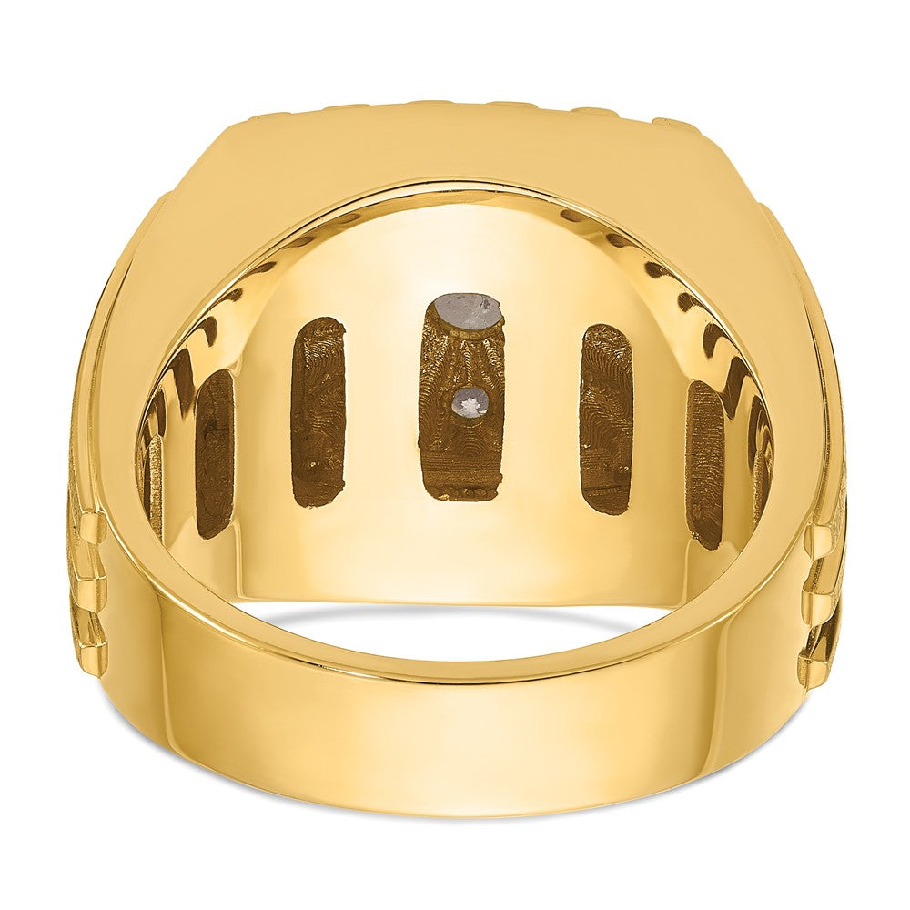 14k Two-tone Men's Polished Satin and Grooved 1 Carat AA Quality Diamond Cluster Ring