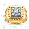 14k Two-tone Men's Polished Satin and Grooved 1 Carat AA Quality Diamond Cluster Ring