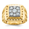14k Two-tone Men's Polished Satin and Grooved 1 Carat AA Quality Diamond Cluster Ring