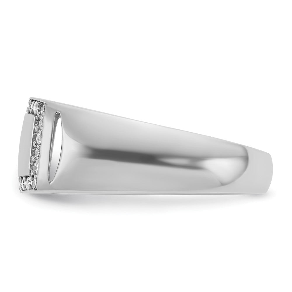 14k White Gold Polished 3/8 Carat AA Diamond Rectangle Mens Signet Ring