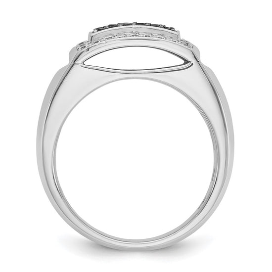 14k White Gold Men's Polished and Cut-Out 3/4 Carat AA Quality Black and White Diamond Rectangle Ring