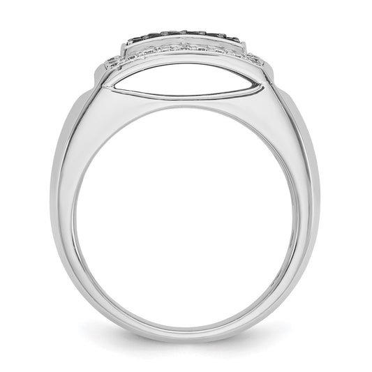 14k White Gold Men's Polished and Cut-Out 3/4 Carat AA Quality Black and White Diamond Rectangle Ring
