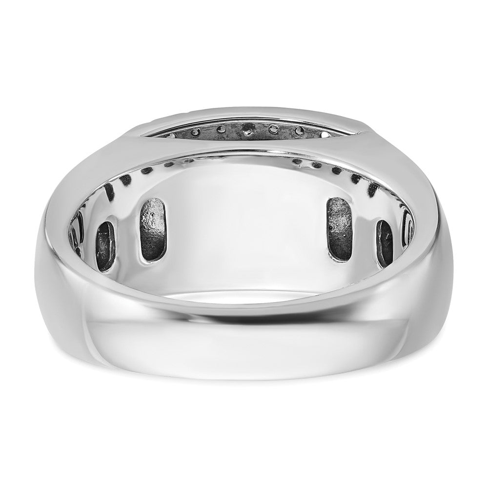 14k White Gold Men's Polished and Cut-Out 3/4 Carat AA Quality Black and White Diamond Rectangle Ring
