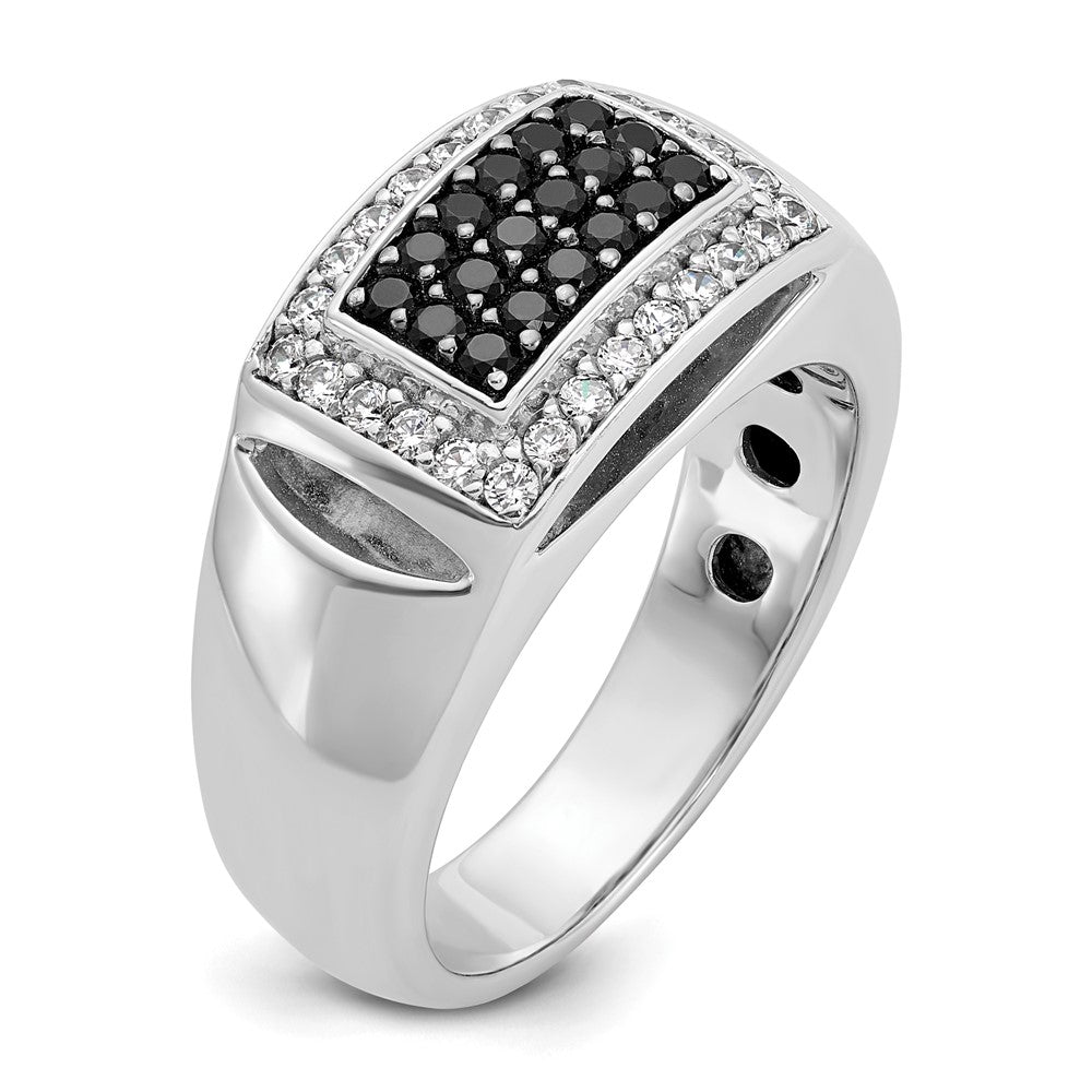 14k White Gold Men's Polished and Cut-Out 3/4 Carat AA Quality Black and White Diamond Rectangle Ring