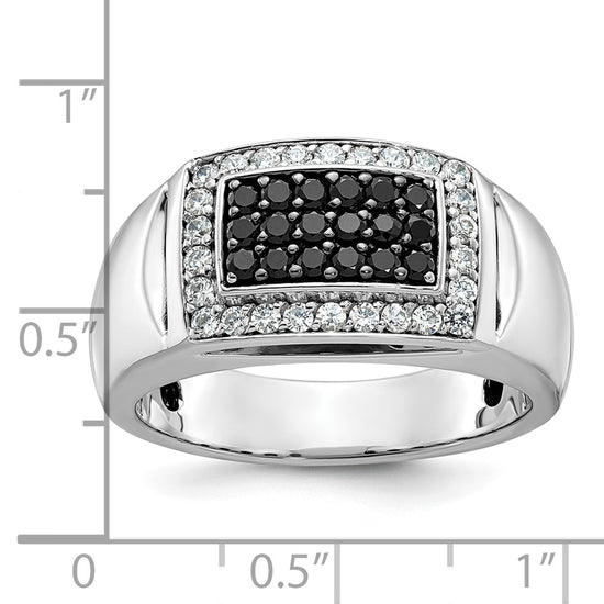 14k White Gold Men's Polished and Cut-Out 3/4 Carat AA Quality Black and White Diamond Rectangle Ring