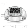 14k White Gold Men's Polished and Cut-Out 3/4 Carat AA Quality Black and White Diamond Rectangle Ring