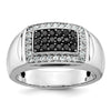 14k White Gold Men's Polished and Cut-Out 3/4 Carat AA Quality Black and White Diamond Rectangle Ring
