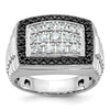 14k White Gold Men's Polished and Textured 1 Carat Black and White Diamond Cluster Ring