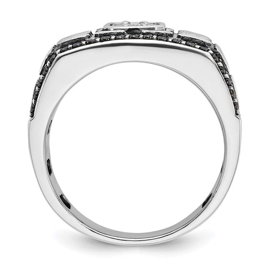14k White Gold with Black Rhodium Men's Polished Satin and Cobblestone Textured Black and White 5/8 Carat AA Quality Diamond Ring