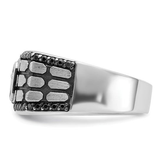 14k White Gold with Black Rhodium Men's Polished Satin and Cobblestone Textured Black and White 5/8 Carat AA Quality Diamond Ring