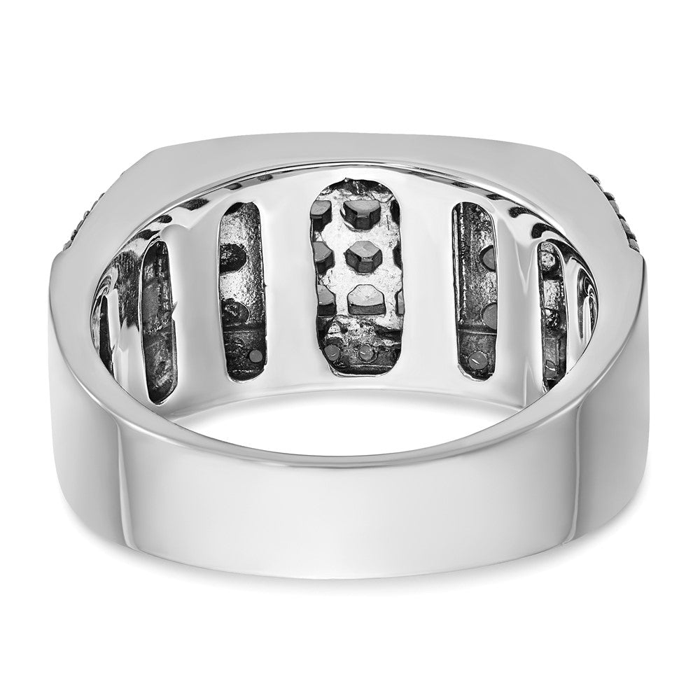 14k White Gold with Black Rhodium Men's Polished Satin and Cobblestone Textured Black and White 5/8 Carat AA Quality Diamond Ring