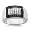 14k White Gold Men's Polished 1 Carat Black and White Diamond Rectangular Cluster Ring