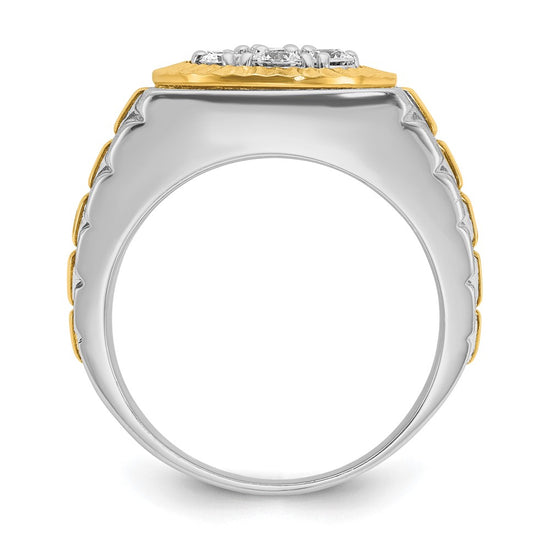 IBGoodman 14k Two-tone Men's Polished Satin and Textured 1 Carat AA Quality Diamond Ring
