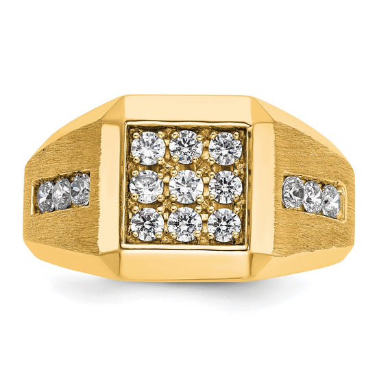 10k Men's Polished and Satin 1 Carat A Quality Diamond Square Cluster Ring