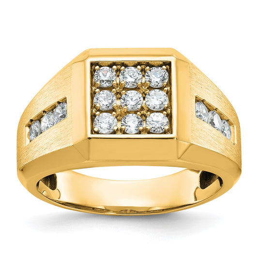 10k Men's Polished and Satin 1 Carat A Quality Diamond Square Cluster Ring