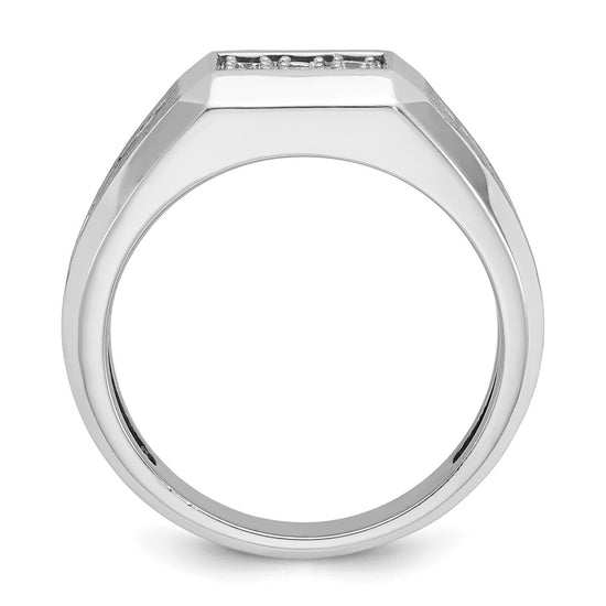 14k White Gold Men's Polished and Satin 1 Carat AA Quality Diamond Square Cluster Ring