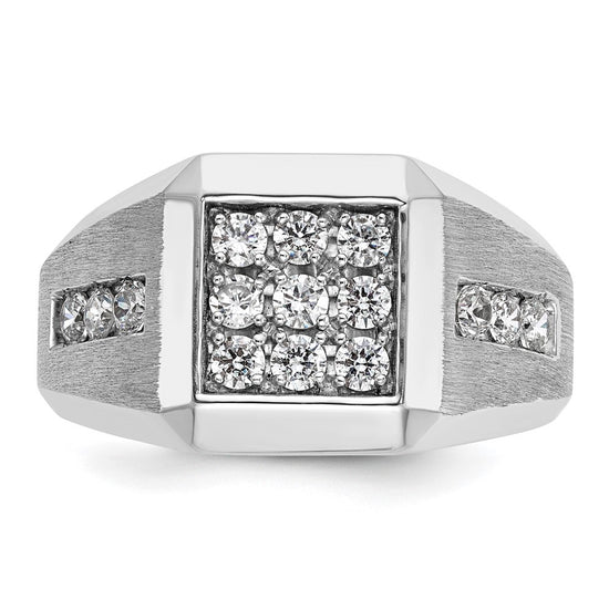 14k White Gold Men's Polished and Satin 1 Carat AA Quality Diamond Square Cluster Ring