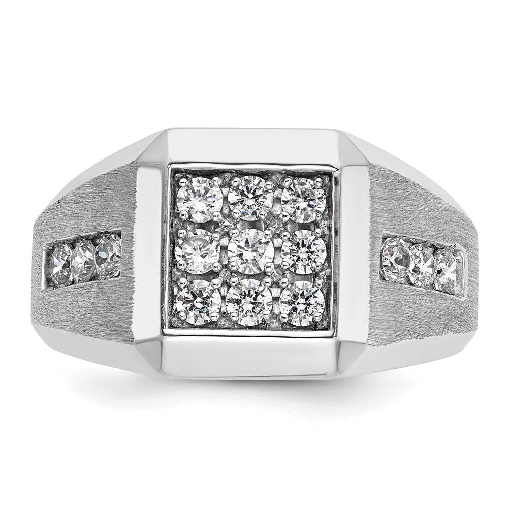14k White Gold Men's Polished and Satin 1 Carat AA Quality Diamond Square Cluster Ring