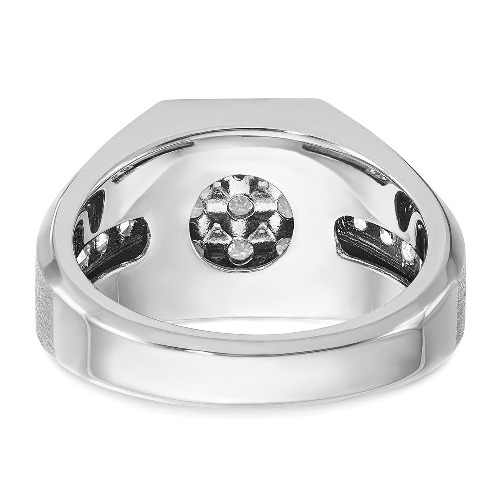 14k White Gold Men's Polished and Satin 1 Carat AA Quality Diamond Square Cluster Ring