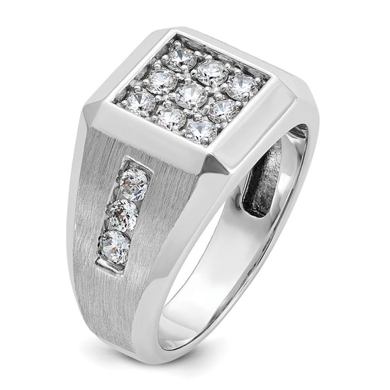 14k White Gold Men's Polished and Satin 1 Carat AA Quality Diamond Square Cluster Ring