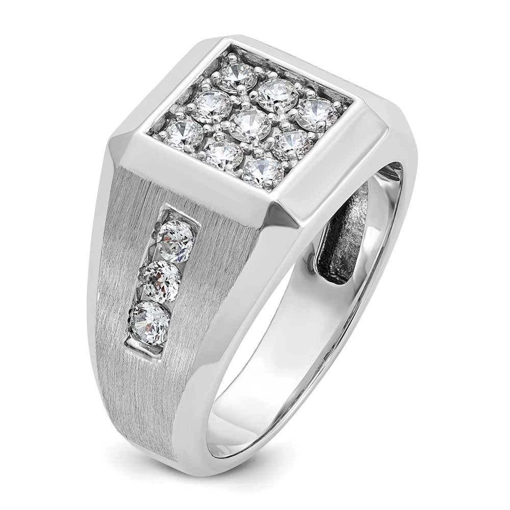 14k White Gold Men's Polished and Satin 1 Carat AA Quality Diamond Square Cluster Ring